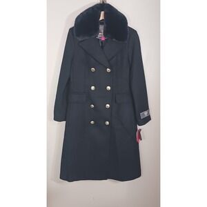 Vince Camuto Wool Blend Military Peacoat Womens S Double Breasted Fur Collar NWT